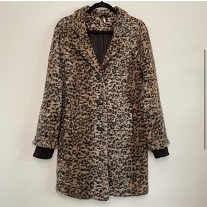 Free People Channeling Leopard Coat Cozy Wool Blend Button Front